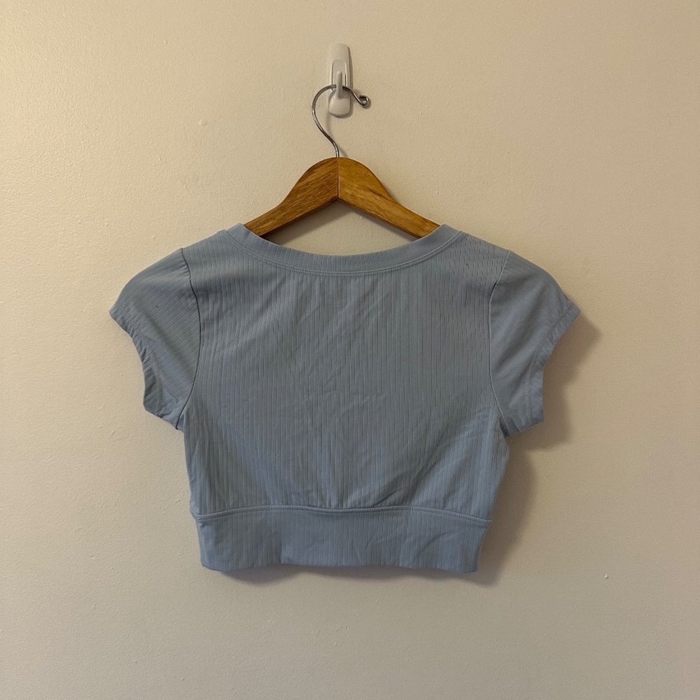 OFFLINE By Aerie Real Me Henley Crop Tee in Ribbed Baby Blue | Size XS - Picture 6 of 10